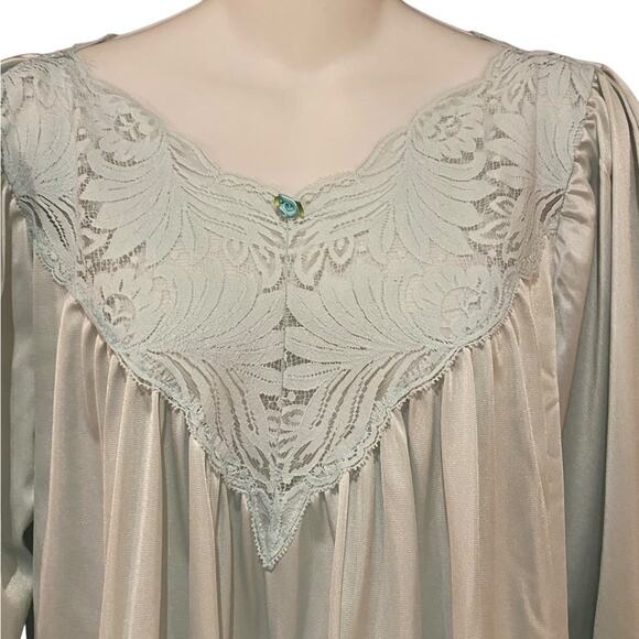 Vintage Vanity Fair Ice Blue Long Nylon Gown with Lace Front Womens Medium - Picture 3 of 6